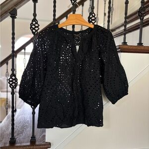 Elegant Black Eyelet Women's Top
